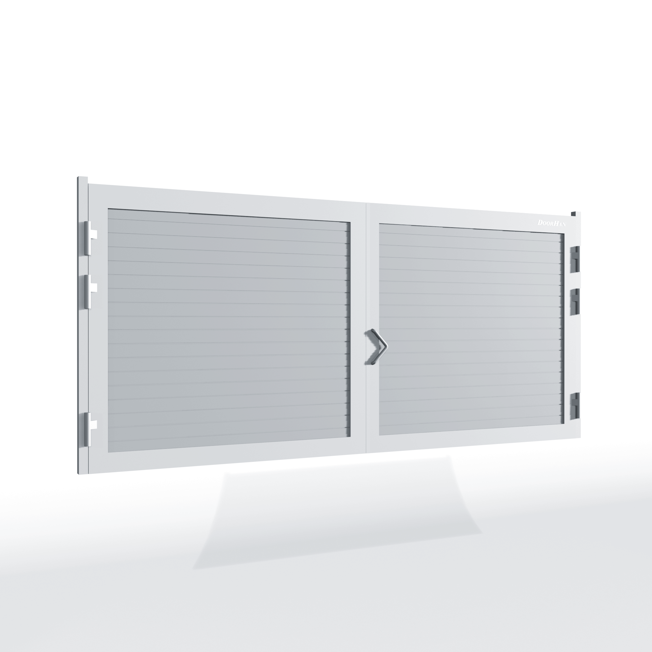 Распашные ворота DoorHan 3400х1900 цвета RAL 9006 (серебристый) с дизайном «доска» без автоматики